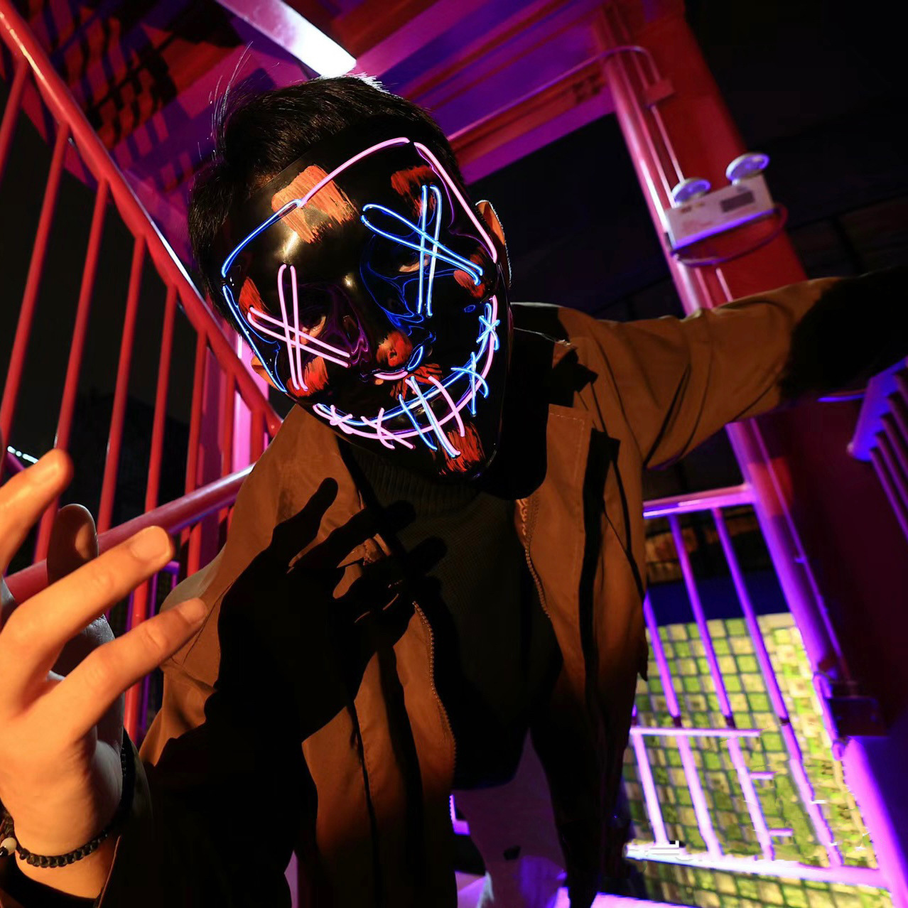 Wireless Neon LED Purge Mask G - Led Purge Mask Halloween ulasan dan harga