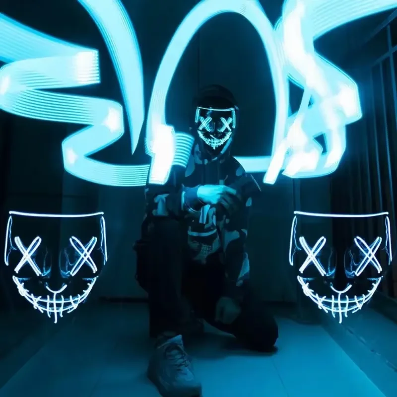 Wireless Neon LED Purge Mask G - Led Purge Mask Halloween ulasan dan harga