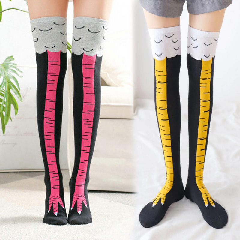 1Pairs Women Print Knee High S - Funny Chicken Leg Socks ulasan dan harga