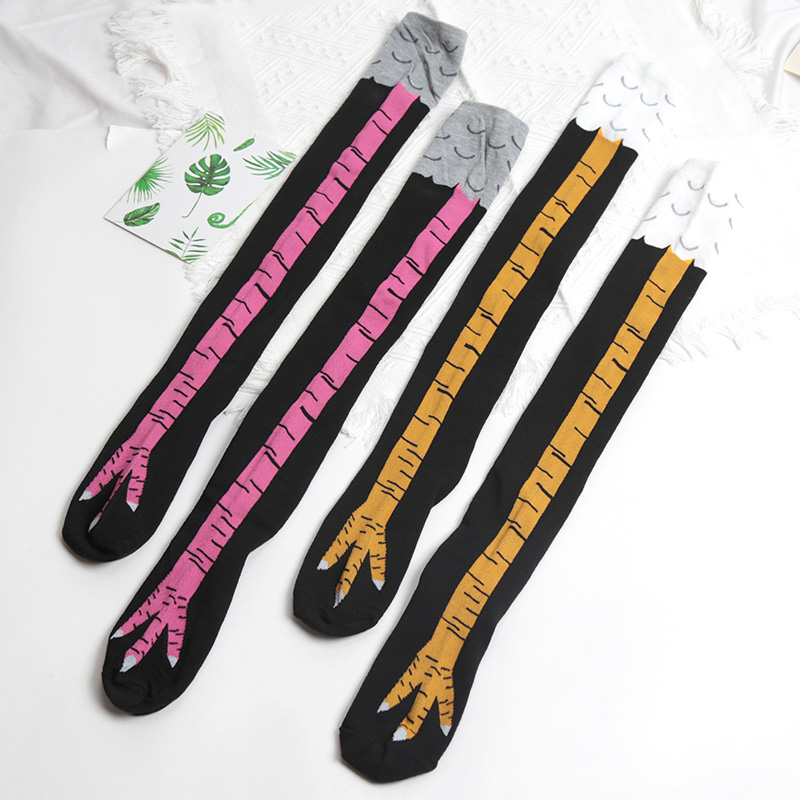 1Pairs Women Print Knee High S - Funny Chicken Leg Socks ulasan dan harga