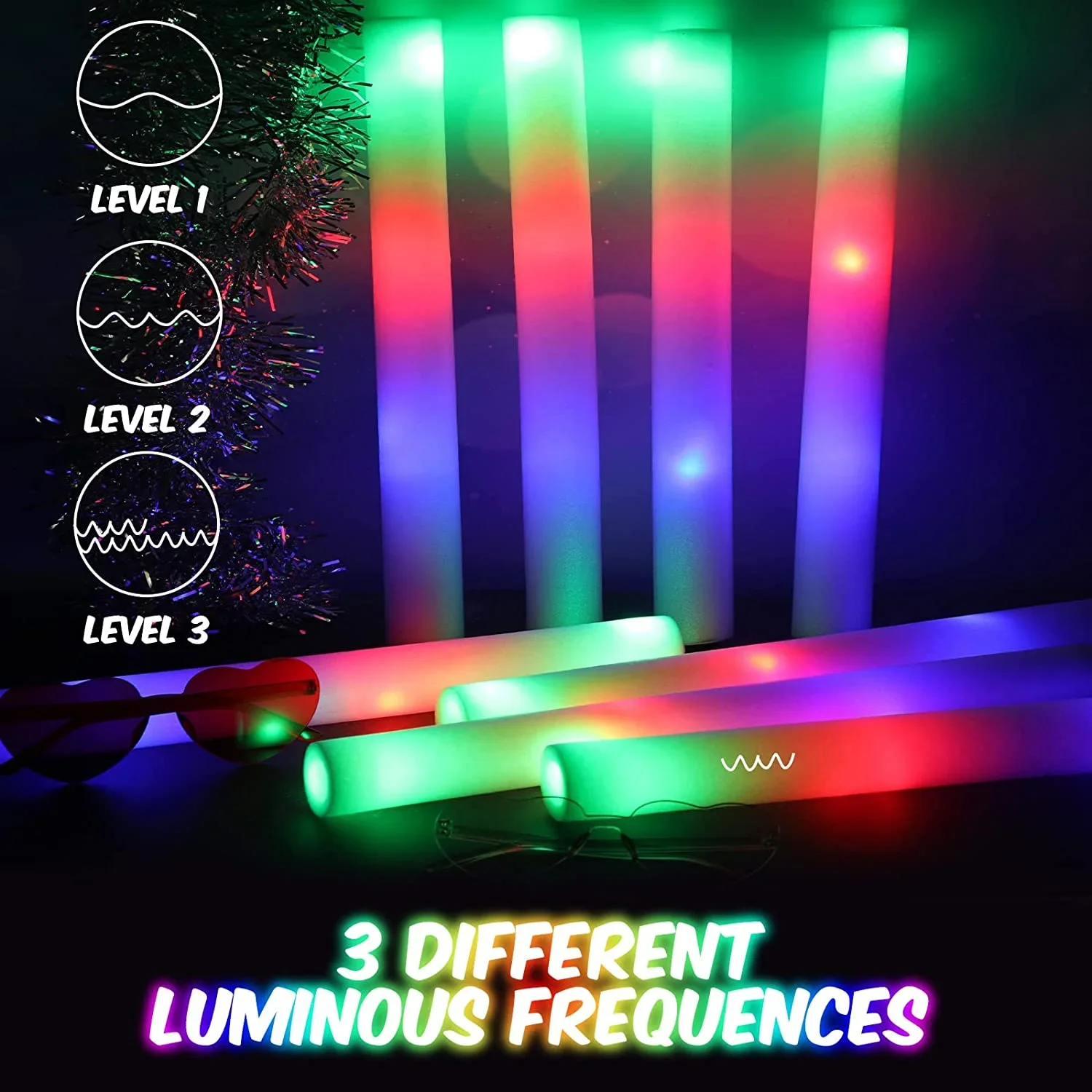 50Pcs LED Foam Glow Sticks 8~1 - Flashing Led Foam Sticks Party ulasan dan harga