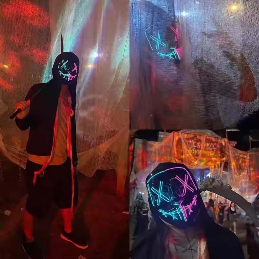 Wireless Neon LED Purge Mask G - Led Purge Mask Halloween ulasan dan harga