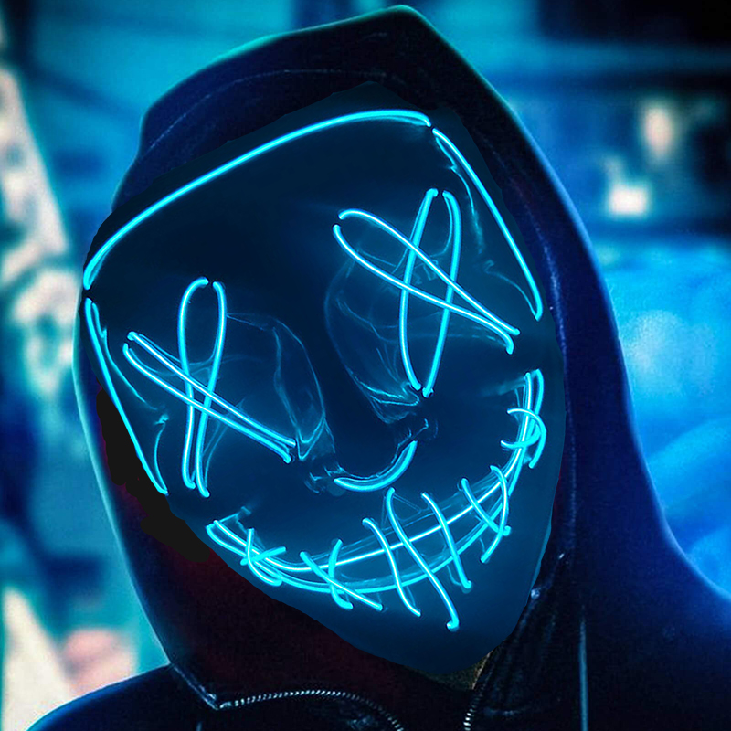 Glowing Cosplay EL Wire neon M - Led Purge Mask Halloween ulasan dan harga
