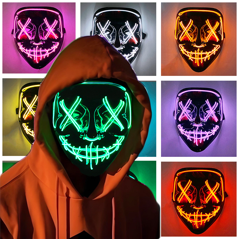 Glowing Cosplay EL Wire neon M - Led Purge Mask Halloween ulasan dan harga