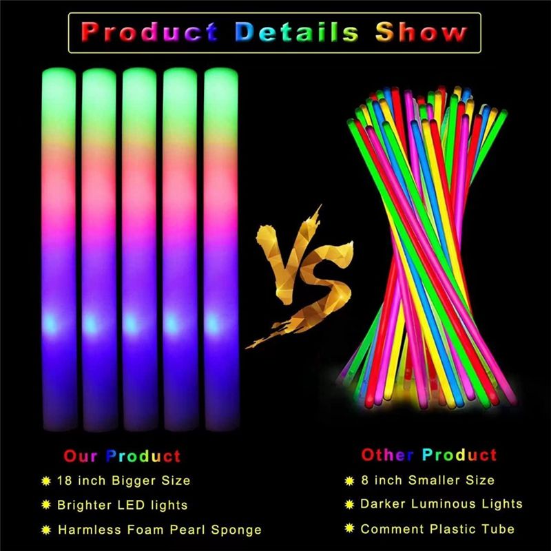 【Big Deal】Glow Sticks Bulk, LE - Flashing Led Foam Sticks Party ulasan dan harga