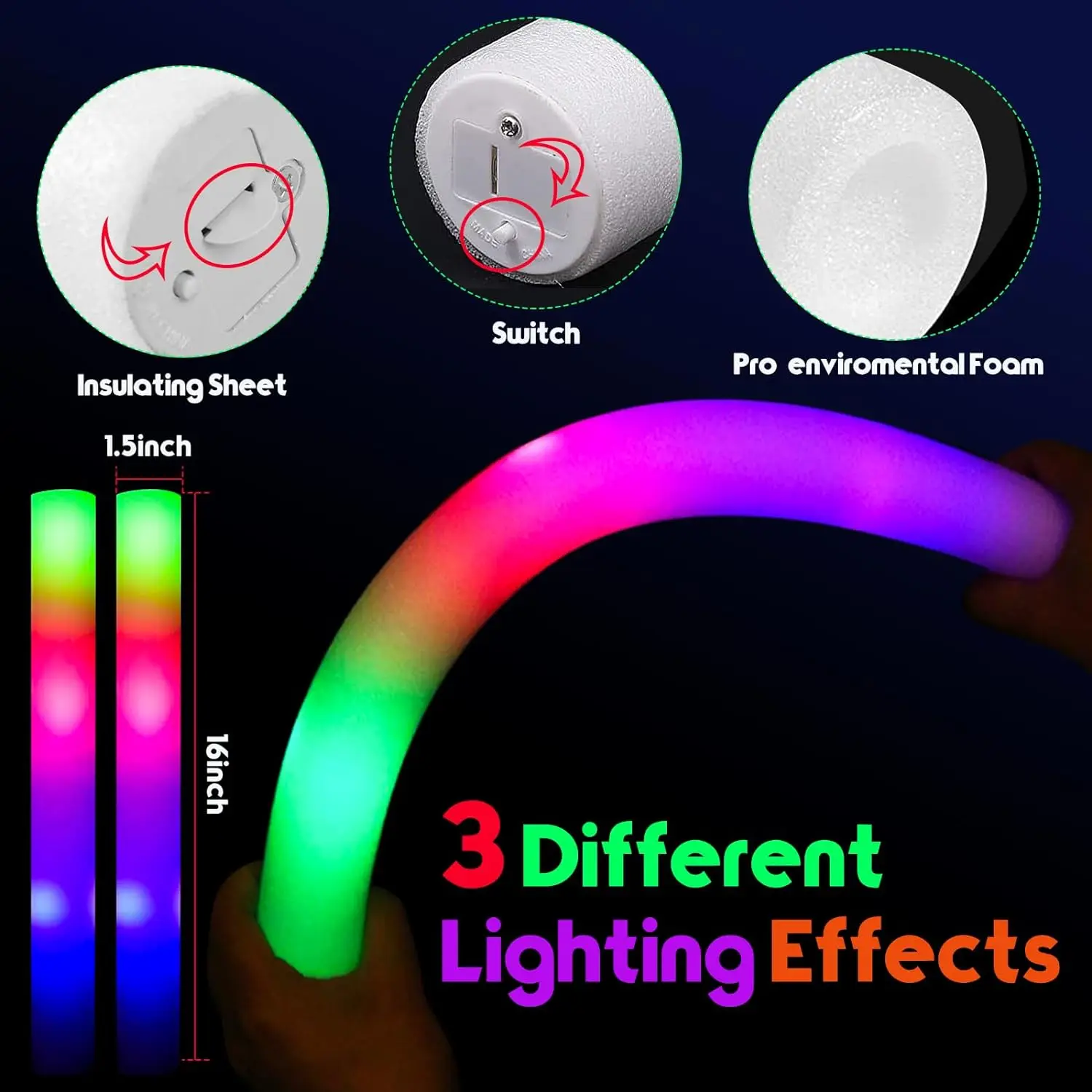 30Pcs Foam Glow Sticks with 3  - Flashing Led Foam Sticks Party ulasan dan harga