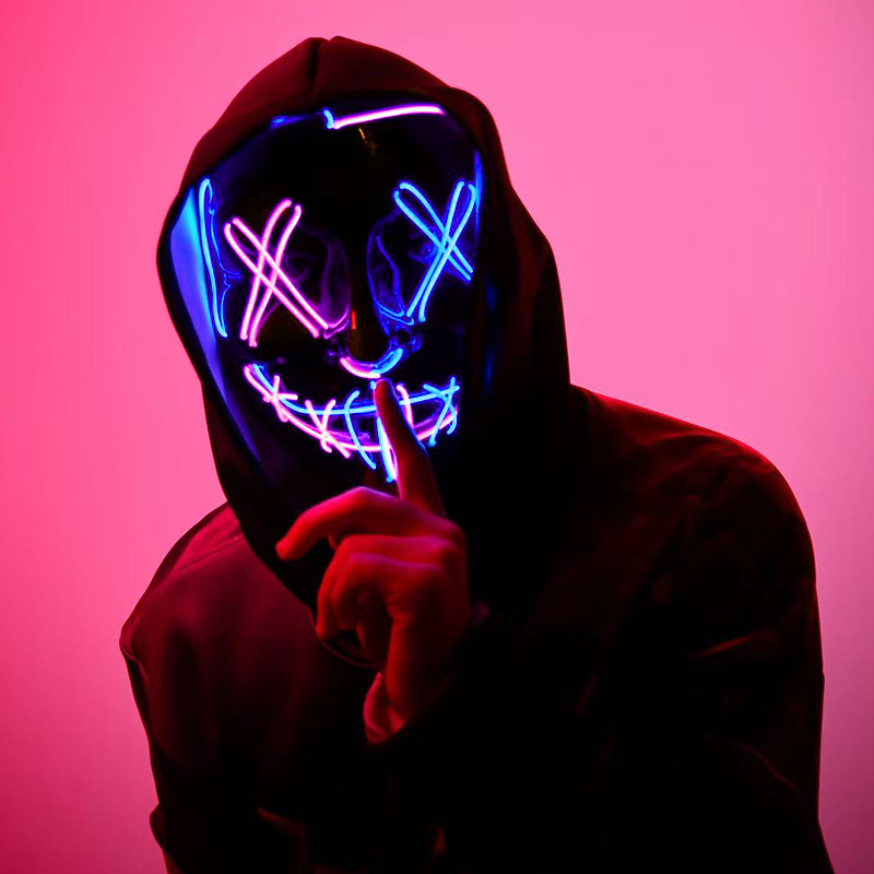 Scary Wireless Luminous LED Pu - Led Purge Mask Halloween ulasan dan harga